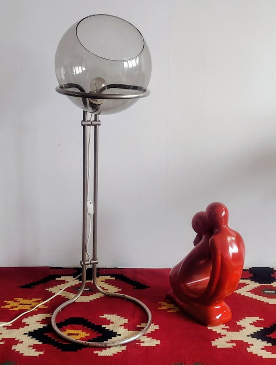 Image 1 of Modernist bauhaus glass ball floor lamp. Designer: Házi Tibor