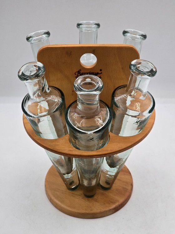 Image 1 of Holzhalter mit 6 konischen, mundgeblasenen Flaschen, Design