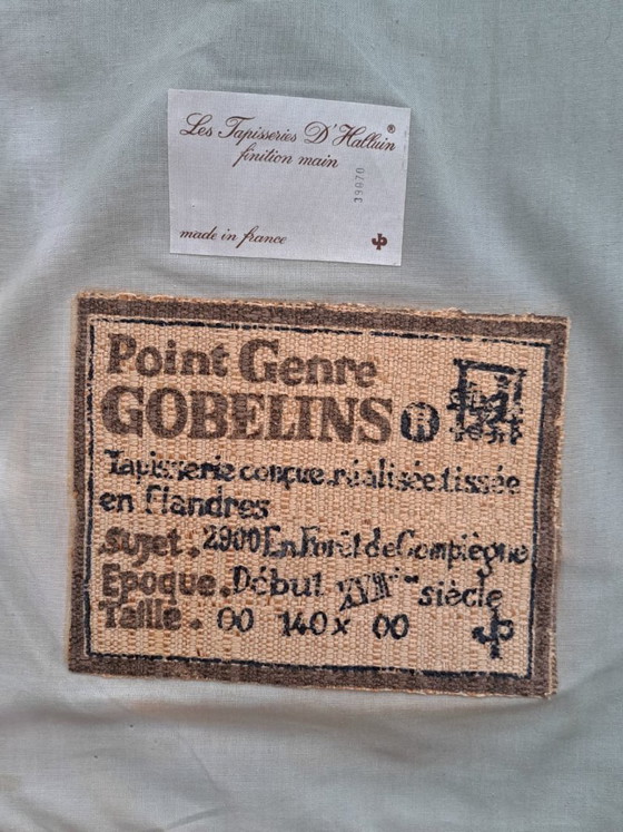 Image 1 of Vintage custom-made Jules Pansu Frans wandtapijt met 18e-eeuwse koninklijke jachtscene 'en Forêt de Compiègne' 390 x 157 cm