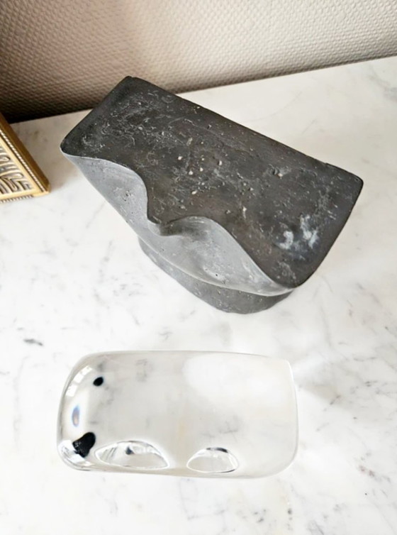 Image 1 of Sculpture Anthropomorphe Monumentale Visage Hybride Cristal Massif Métal Brut 11kg Design Moderniste Brutaliste 2de Moitié XXe