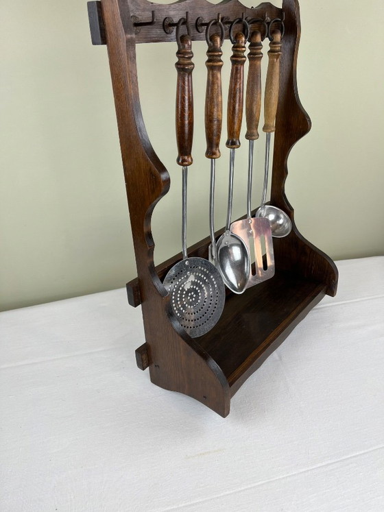 Mensola da cucina in legno antica con utensili – Accessori da cucina, Ferro, Metallo (photo 2 of 10)