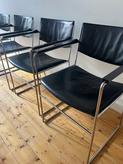 4 chaises Arnold Merckx DLA/DSA pour Arco – eetkamerstoelen, Leather, Metal
