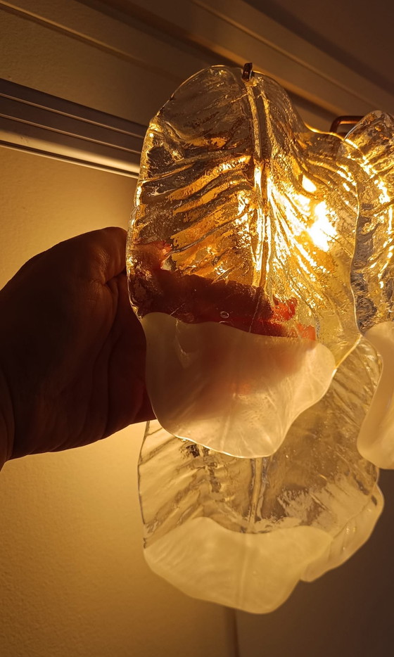 Image 1 of Mazzega Vintage Blad Wandlamp — Murano Glas (Italië, jaren 70) Gemaakt in Italië