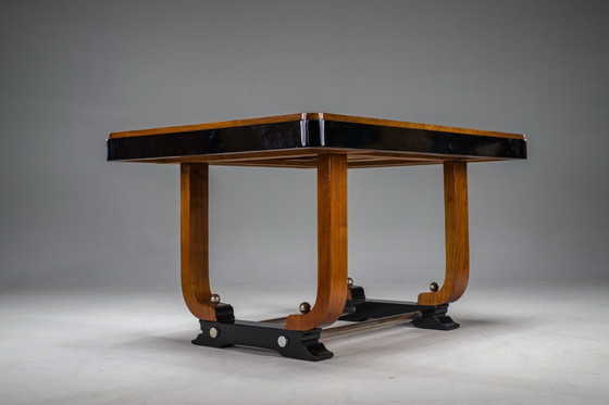 Image 1 of Art Deco French Walnut & Burl Dining Set, 1930s, Set of 7