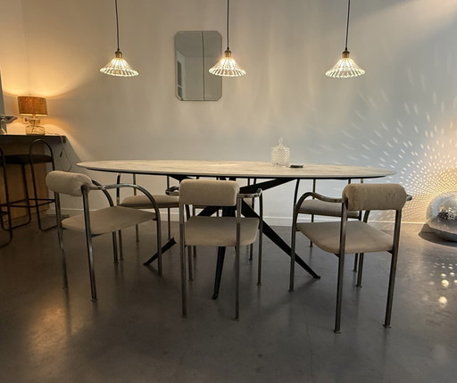 Set Van 6 Vintage Chromen Armstoelen – Jaren 70 – eetkamerstoelen
