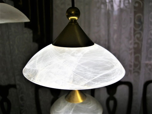 Lámpara colgante de techo, estilo Art Déco de mediados de siglo, Bankamp, cristal de Murano, latón, muy poco común.