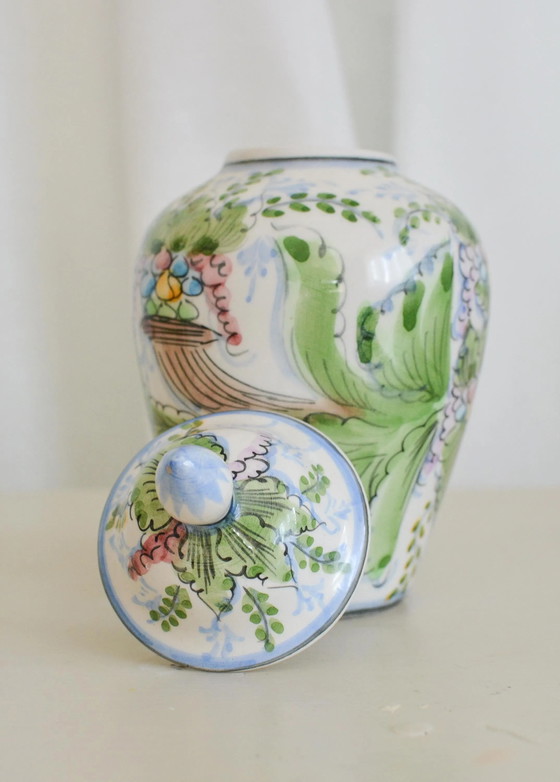 Vaso Potiche Floreale Vintage Alcobaça, Ceramica Portoghese Dipinta a Mano, Anni '70 – Vasi, Porcelain, Rustic (photo 5 of 6)