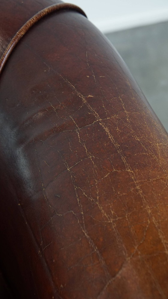 Image 1 of Sedia club in pelle di vacchetta in stile inglese con cuscino di seduta fisso