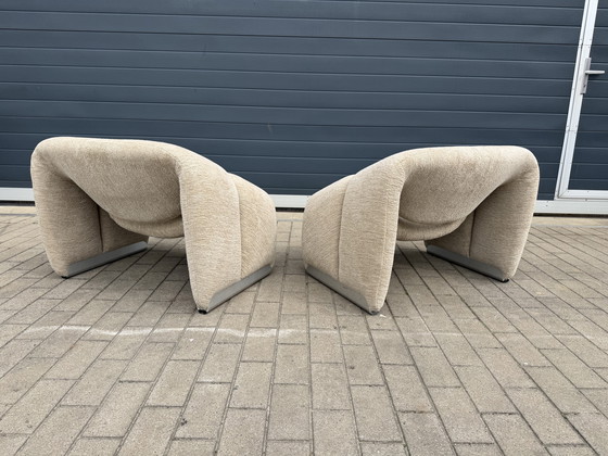 Image 1 of 2x Artifort Groovy F598 di Pierre Paulin. In condizioni 10/10! Tessuto Pierre Frey: Chenille Igor (Sabbia)