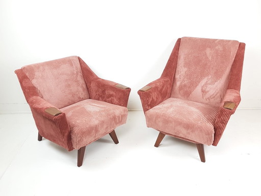 Ensemble vintage de 2 fauteuils | récemment retapissés en tissu côtelé rose