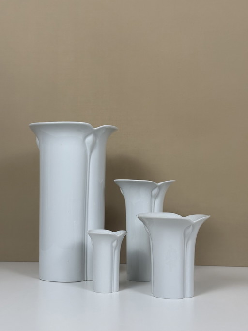 4er-Set weiße Porzellanvasen Corso Cnospa, hergestellt in Arzberg, Deutschland – vazen, Porcelain