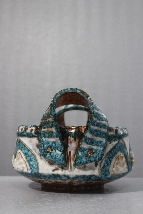 Image 1 of Fruit bowl with handles polychrome ceramic Italy 1950s style Picault Deruta