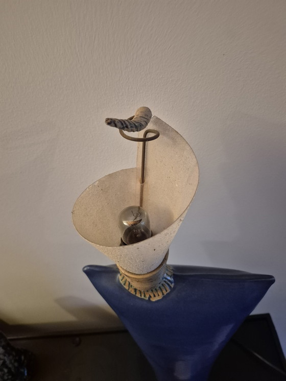 Image 1 of Postmodern Abstract Keramiek Sculptuur Lamp - Blauw & Crème