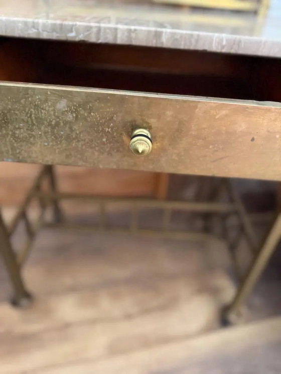 Vintage 1940s French Art Deco Brass And Marble Vanity Table – Dressing tables, Glass (photo 5 of 9)