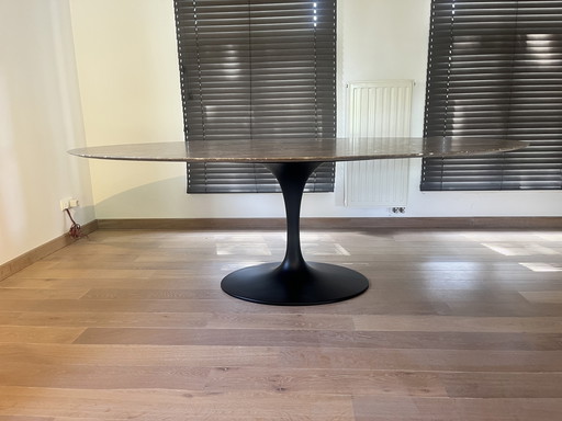 Oval table brown marble matte finish