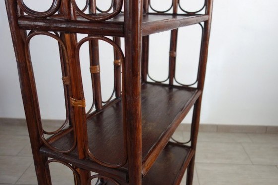 Vintage rotan en bamboe Boekenkast met 5 planken, Boekenkasten, Bruin (foto 11 van 13)