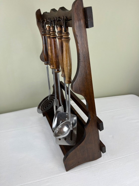 Mensola da cucina in legno antica con utensili – Accessori da cucina, Ferro, Metallo (photo 9 of 10)