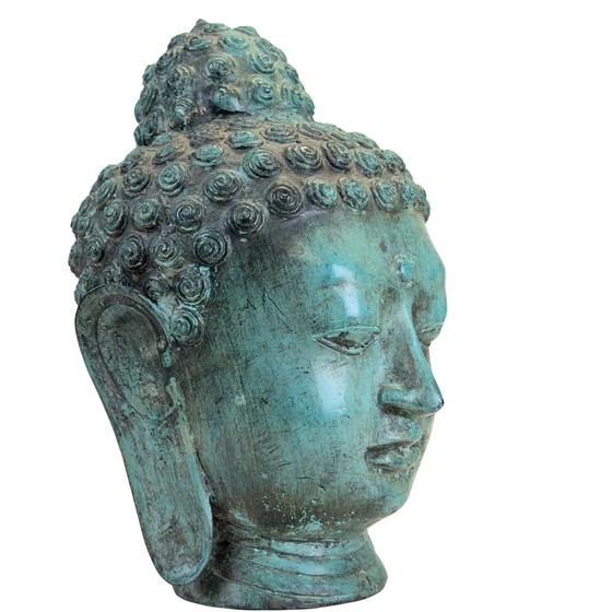 Cabeza de Buda de bronce patinado turquesa – Estilo Thai U Thong 26.5 cm – Esculturas, Bronze (photo 2 of 9)