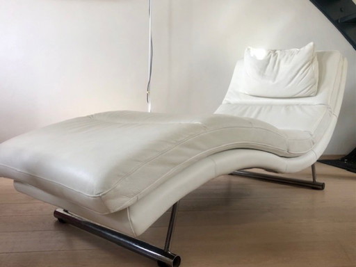 Elementi Longchair white leather chromed