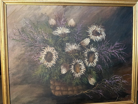 Image 1 of Floral painting by Anna M. Gerardi, oil on cardboard, mid-1900s