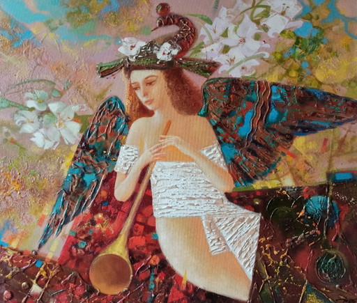 Original Oil Painting Abstract Figurative Girl Nika – schilderijen tekeningen, Canvas