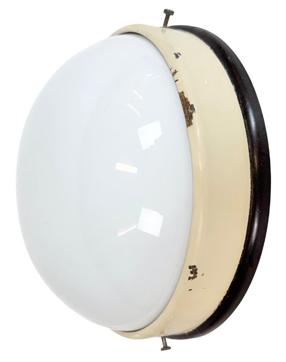 Image 1 of Industrial Bakelite Wall or Ceiling Light with Milk Glass, 1950s