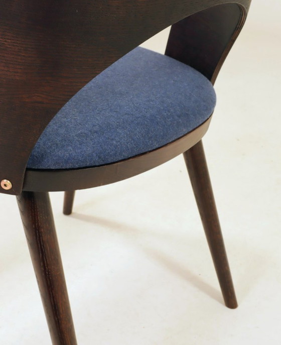 Image 1 of Vintage dining chairs set of 6 oak wood & blue wool