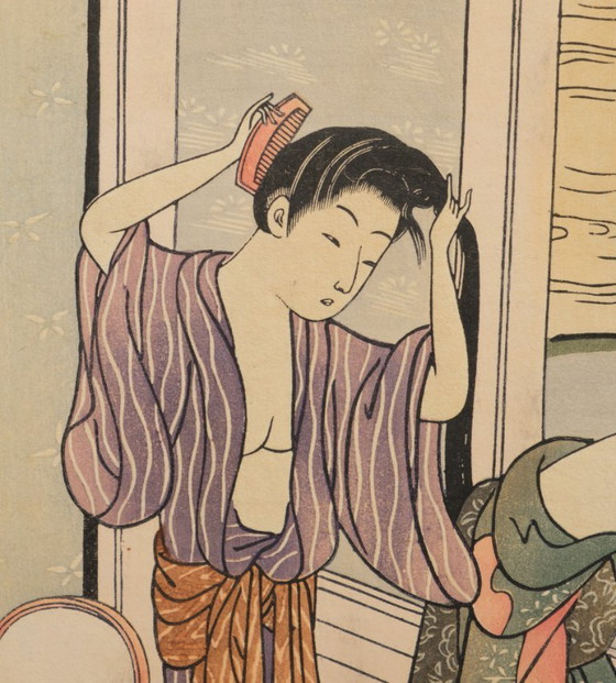 Image 1 of Japanischer mittelgroßer Faltparavent mit Holzschnitten