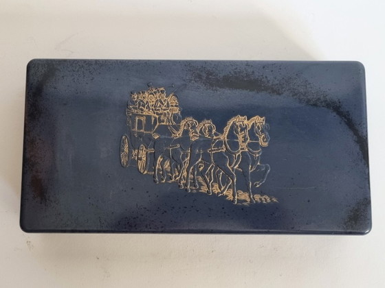 Image 1 of Raro vasetto da crema Mouson in bachelite – Effetto marmorizzato blu-nero effetto pelle di serpente