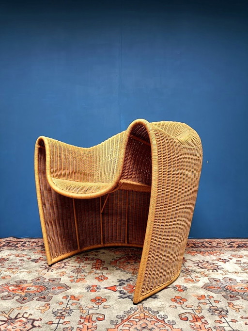 Sillón de ratán vintage de diseño italiano