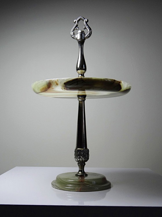 Image 1 of Rare display stand in green onyx and silver-plated metal, Italy, vintage 1935-1955