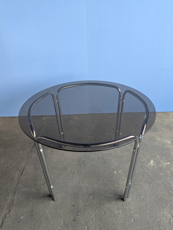 Image 1 of Vintage chrome & glass dining table