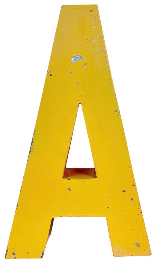Large Vintage Yellow Iron Facade Letter A, 1960s