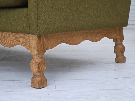 Image 1 of 1970, canapé danois 3 places, meuble en laine, bois de chêne massif.