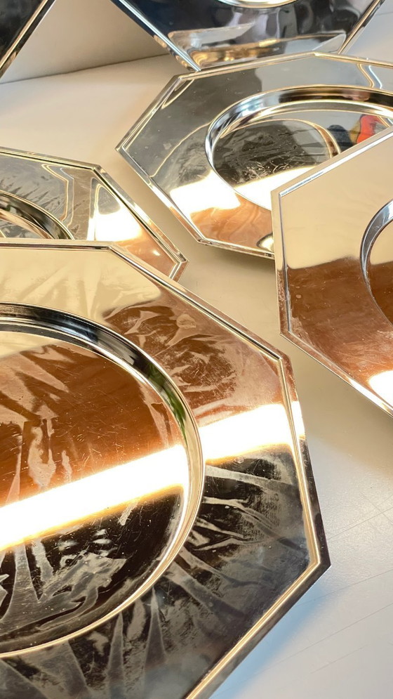 Image 1 of Set van 6 vintage zilveren metalen borden