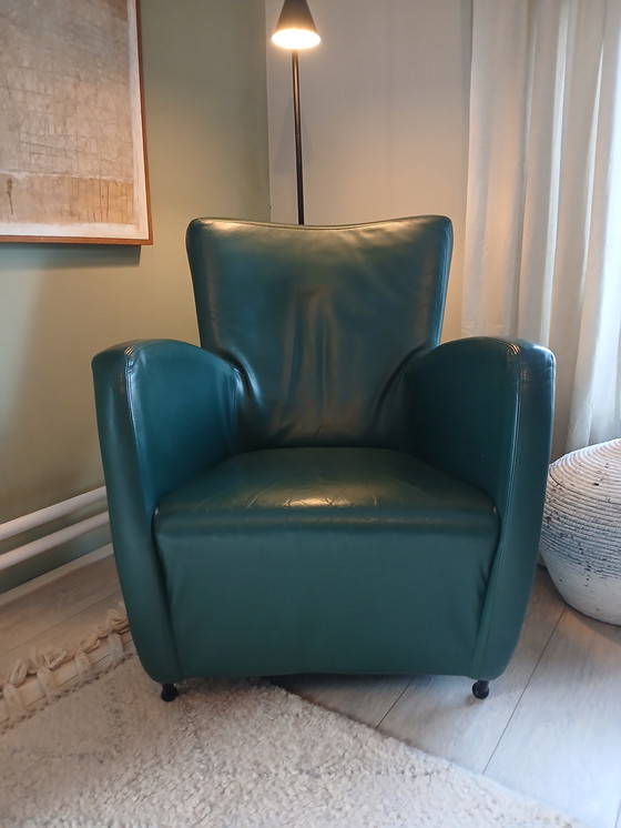 Image 1 of Leren designer stoel met voetenbank 
