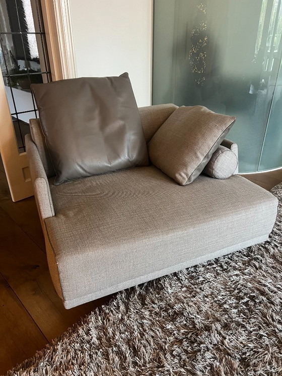 Image 1 of Giorgetti 3,5-Sitzer-Sofa und Zweisitzer-Sofa in Kombination aus Leder und Stoff