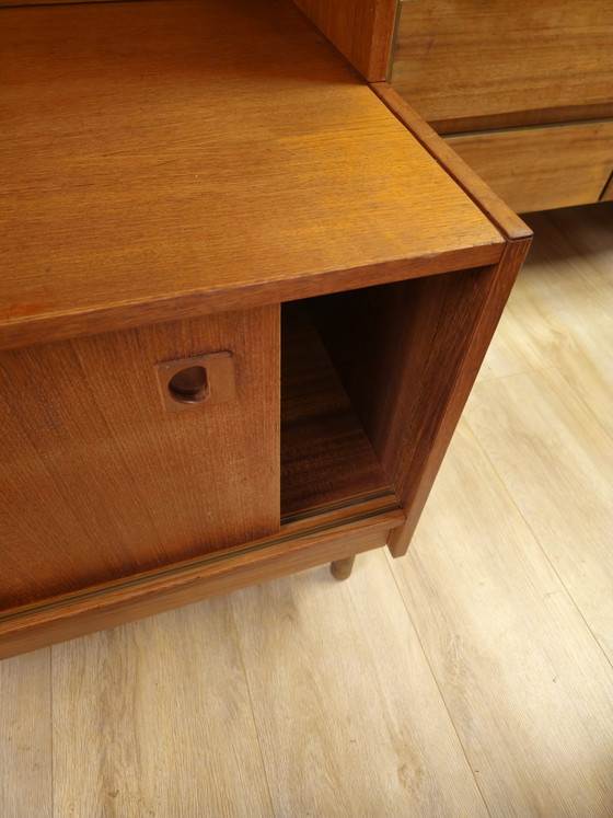 Image 1 of Vintage Danish Teak Highboard Bookcase Sliding Door Cabinet