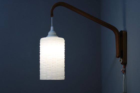 Image 1 of 1960s Wooden Wall Lamp with Glass Shade, Czechoslovakia