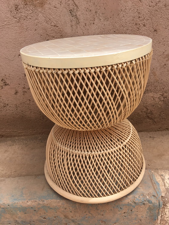 Image 1 of NOMAD RATTAN TABLE WITH ZELLIGE TOP
