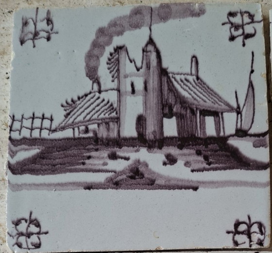 Image 1 of Antique 7 earthenware wall tiles from Delft, Netherlands, dated 1775–1815