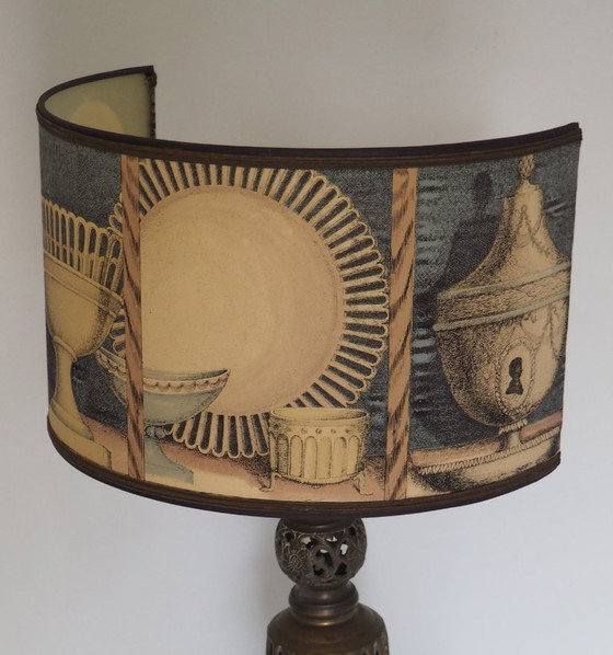 Image 1 of Large Filagree bronze table lamp/shadow Fornasetti fabric