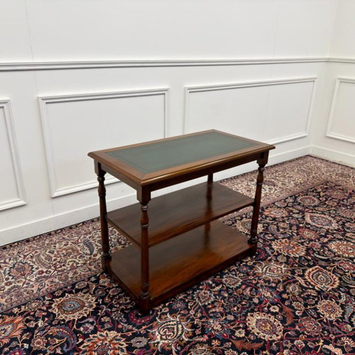 Klassieke Engelse Sidetable met groen lederen blad