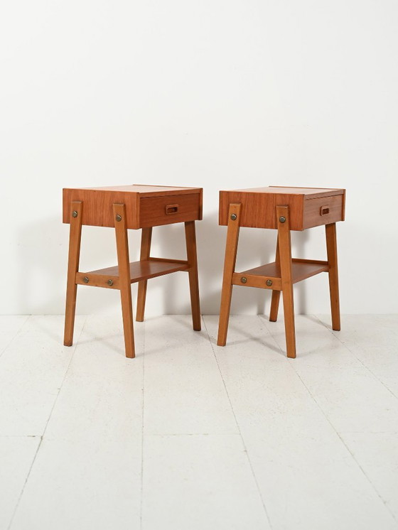 Image 1 of Coppia di comodini scandinavi in ​​teak