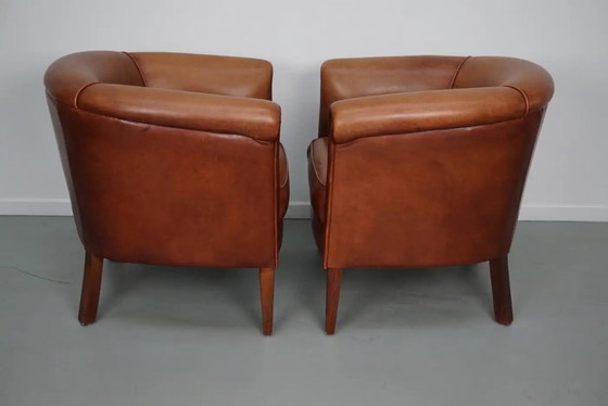 Image 1 of Poltrone club olandesi vintage in pelle color cognac, set da 2