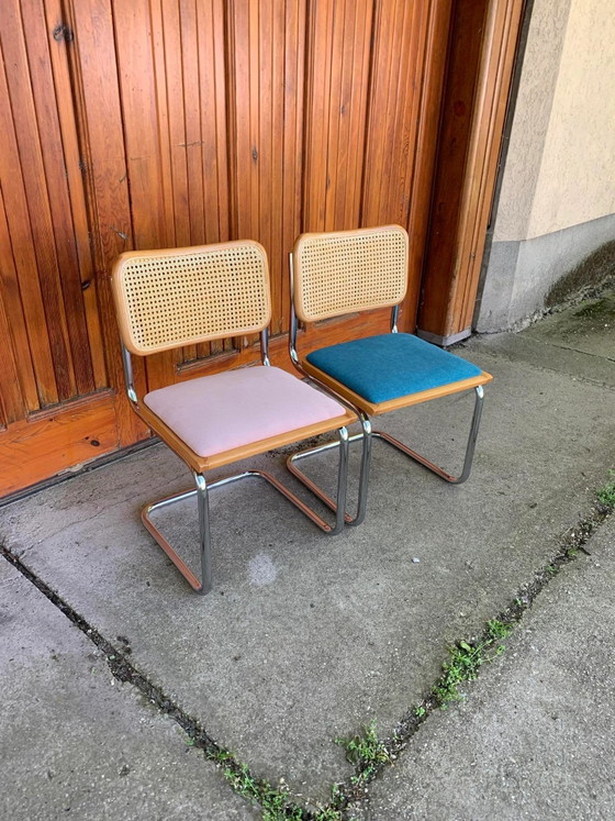 Mid-Century Modern Italian Marcel Breuer B32 Cesca Chairs, 70s set of 2, Dining chairs, Wood, Chrome, Brown (photo 3 of 9)