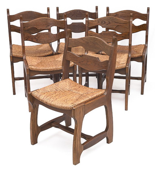 Set di 6 sedie di Guillerme e Chamberron – eetkamerstoelen, Wood, Vintage