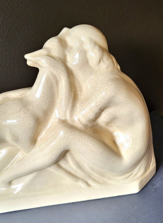 Image 1 of Art-Deco-Keramikskulptur mit Craquelé-Glasur von Fontinelle, 1930