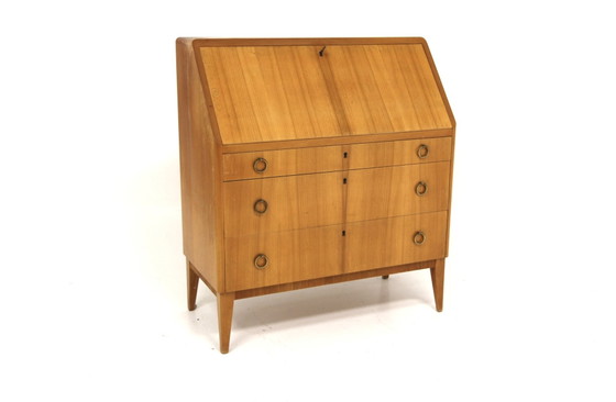 Secrétaire Scandinave Vintage en Orme, 1940, Bureaux, Métal, Scandinavian (photo 2 sur 8)