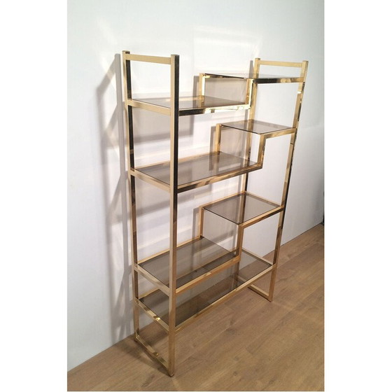 Image 1 of Vintage shelf in gilded chrome and glass, France 1970